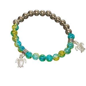 Handmade Blue and Yellow Acrylic Beaded Stretch Bracelet